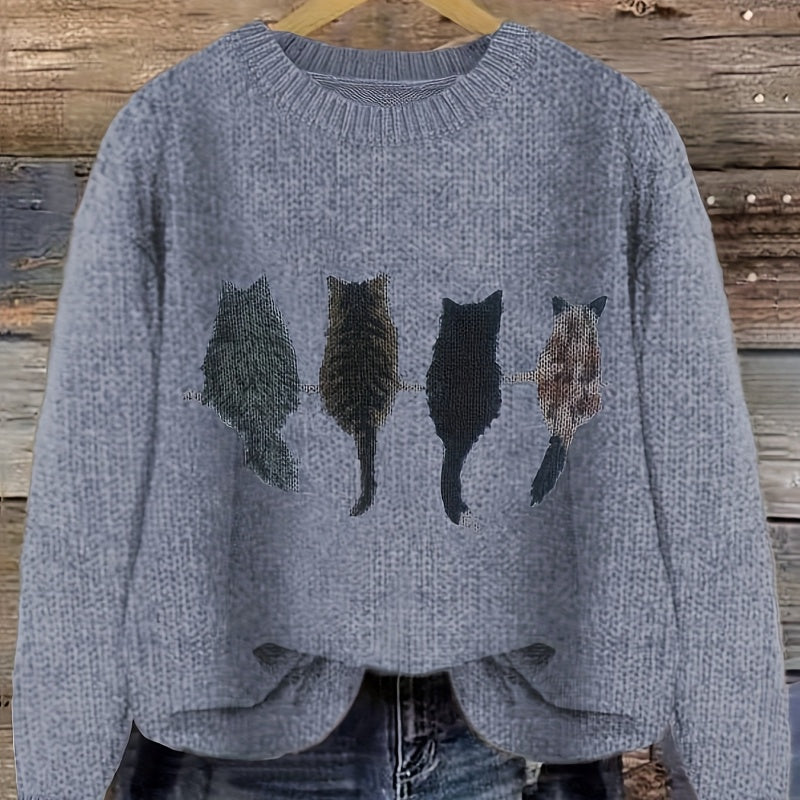 Emma Fletcher | Cat Print Chunky Knit Sweater