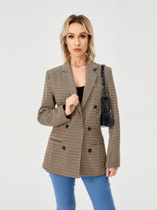 Charlotte Bennett | Houndstooth Work Jacket With Double-Breasted Lapel