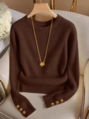 Imogen Clarke | Ribbed Knit Button-Cuff Sweater