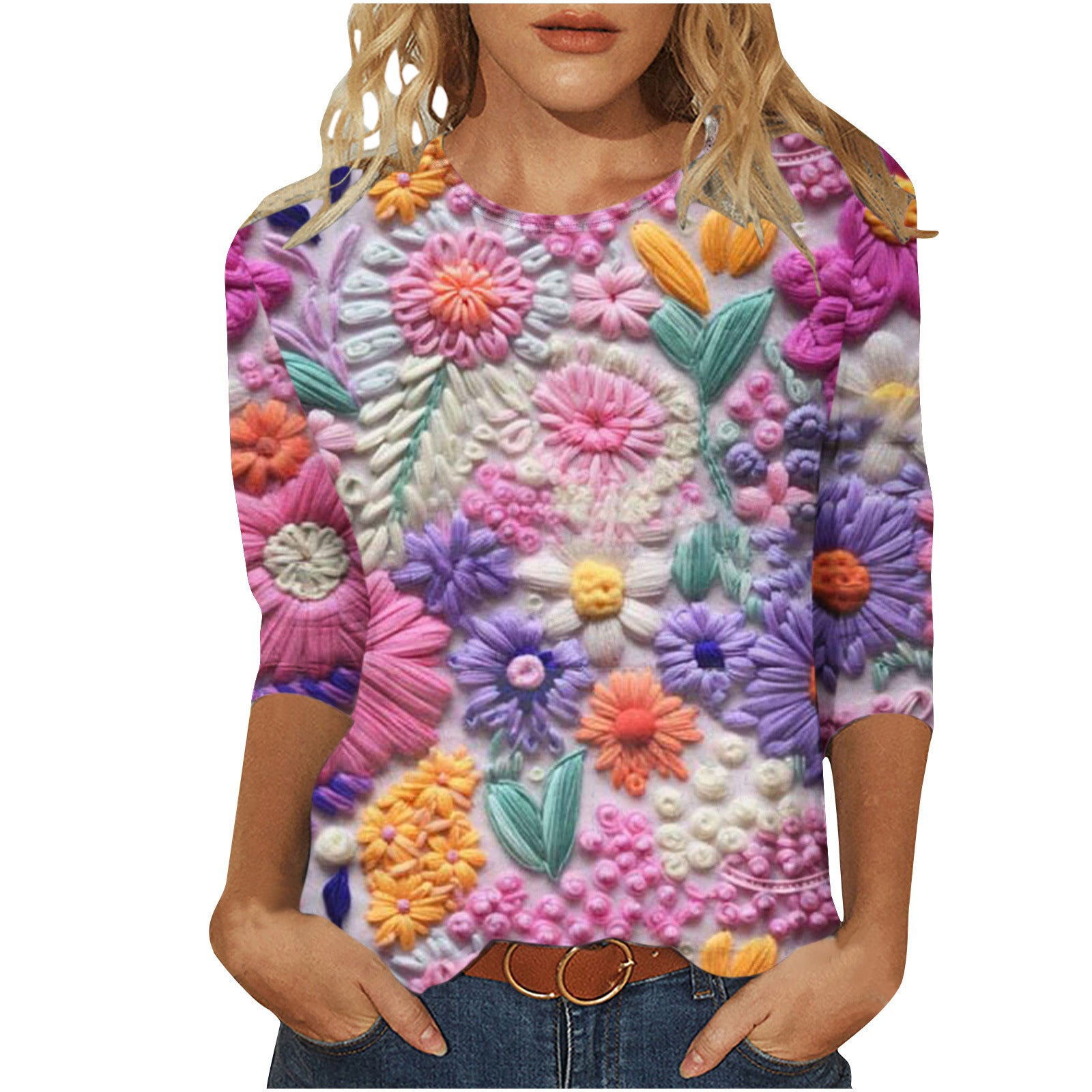 Rosie Evans | 3D Floral Print Round Neck T-Shirt