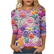 Rosie Evans | 3D Floral Print Round Neck T-Shirt