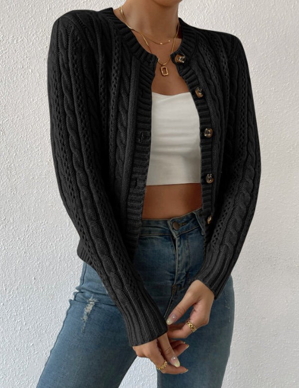 Clementine Ashford | Gilet gris en tricot torsadé à boutonnage frontal