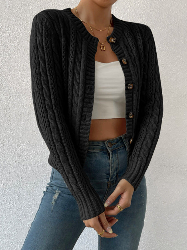 Clementine Ashford | Grey Cable Knit Button-Front Cardigan