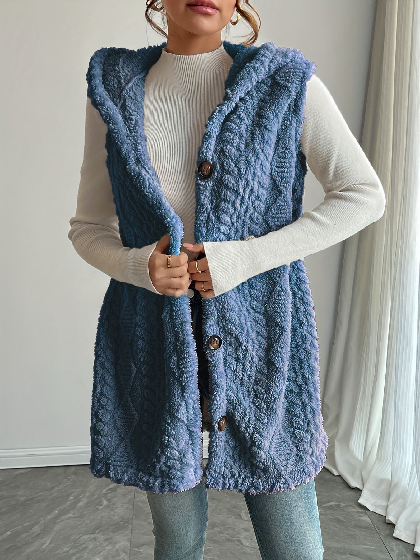 Georgina Wright | Hooded Faux Fur Sleeveless Vest Cardigan