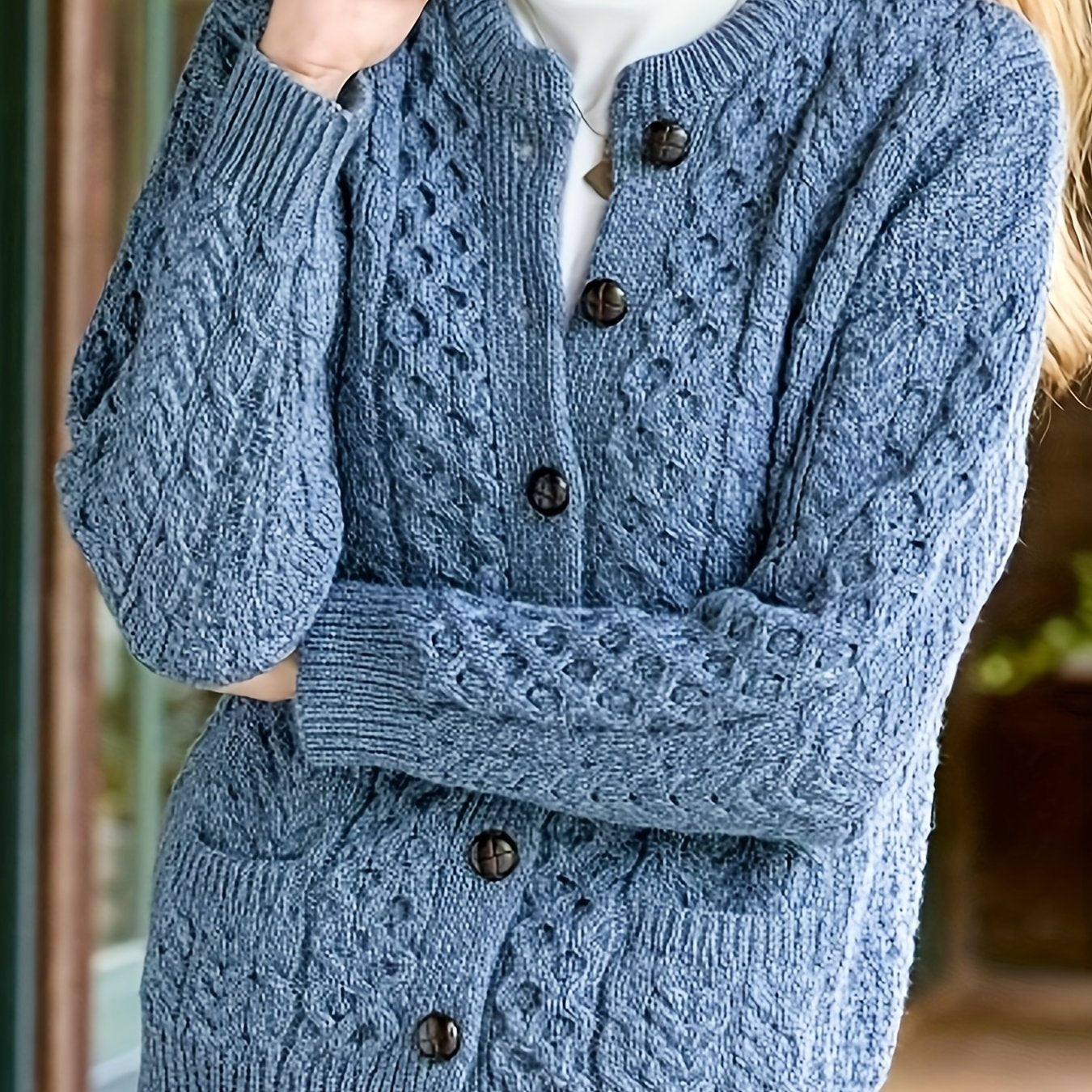 Rosalind Cooper | Textured Cable-Knit Button-Front Cardigan