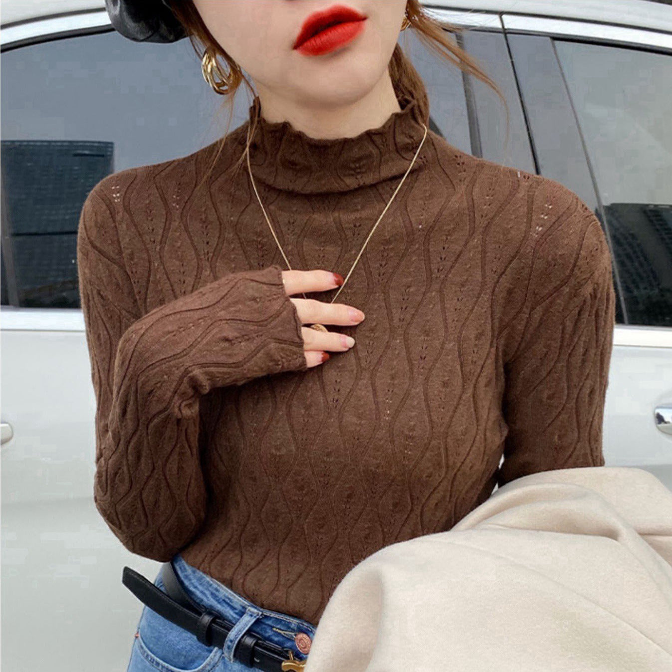 Florence Hughes | Ribbed Knit Turtleneck Top in Ivory