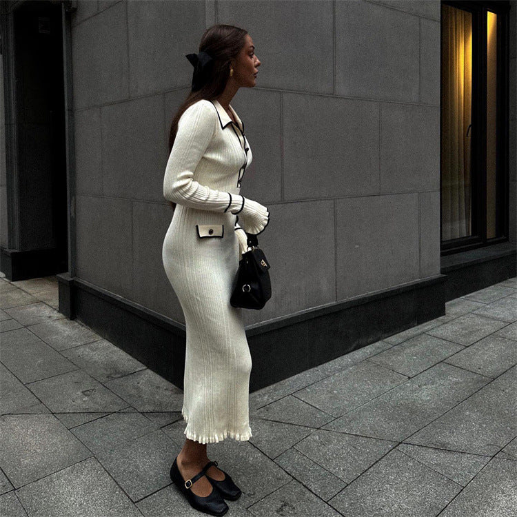 Beatrice Sutcliffe | Ribbed Knit Collared Midi Dress