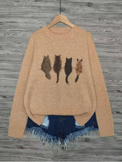 Emma Fletcher | Cat Print Chunky Knit Sweater
