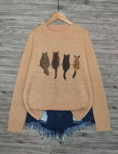 Emma Fletcher | Pull en grosse maille à imprimé chat