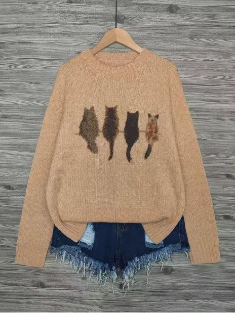 Emma Fletcher | Cat Print Chunky Knit Sweater