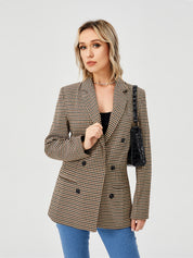 Charlotte Bennett | Houndstooth Work Jacket With Double-Breasted Lapel