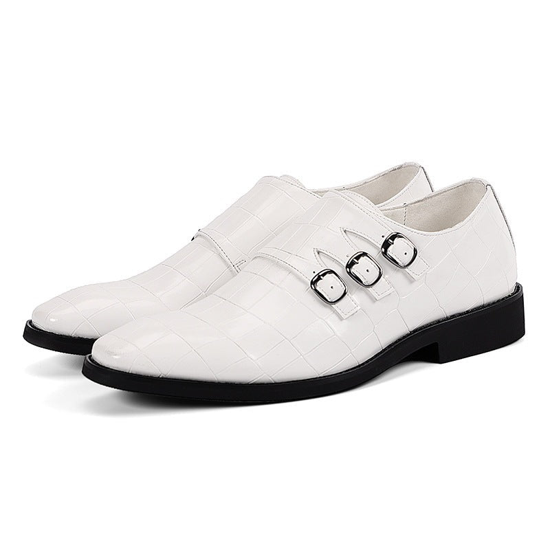 Arthur Thompson | Chaussures noires à triple bride monastique, effet croco