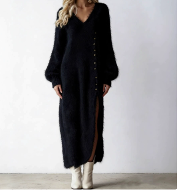 Diana Smith | Robe de fête de Noël pour femme avec col en V doublé de polaire