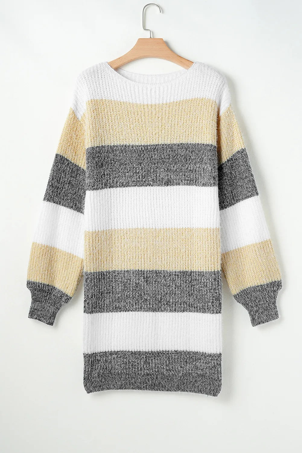 Eleanor Wood | Striped Colourblock Bubble Sleeve Sweater Dress