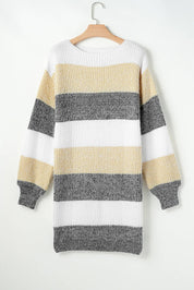 Eleanor Wood | Striped Colourblock Bubble Sleeve Sweater Dress