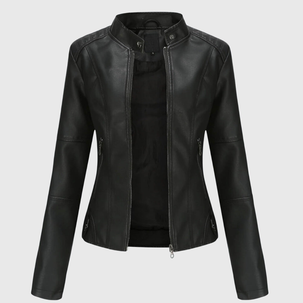 Nadia Ellison | Veste noire en cuir vegan avec détail zippé