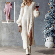 Diana Smith | Robe de fête de Noël pour femme avec col en V doublé de polaire