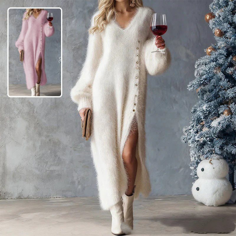 Diana Smith | Robe de fête de Noël pour femme avec col en V doublé de polaire