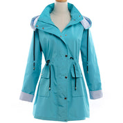Grace Harrison | Hooded Drawstring Raincoat in Black, Khaki & Navy