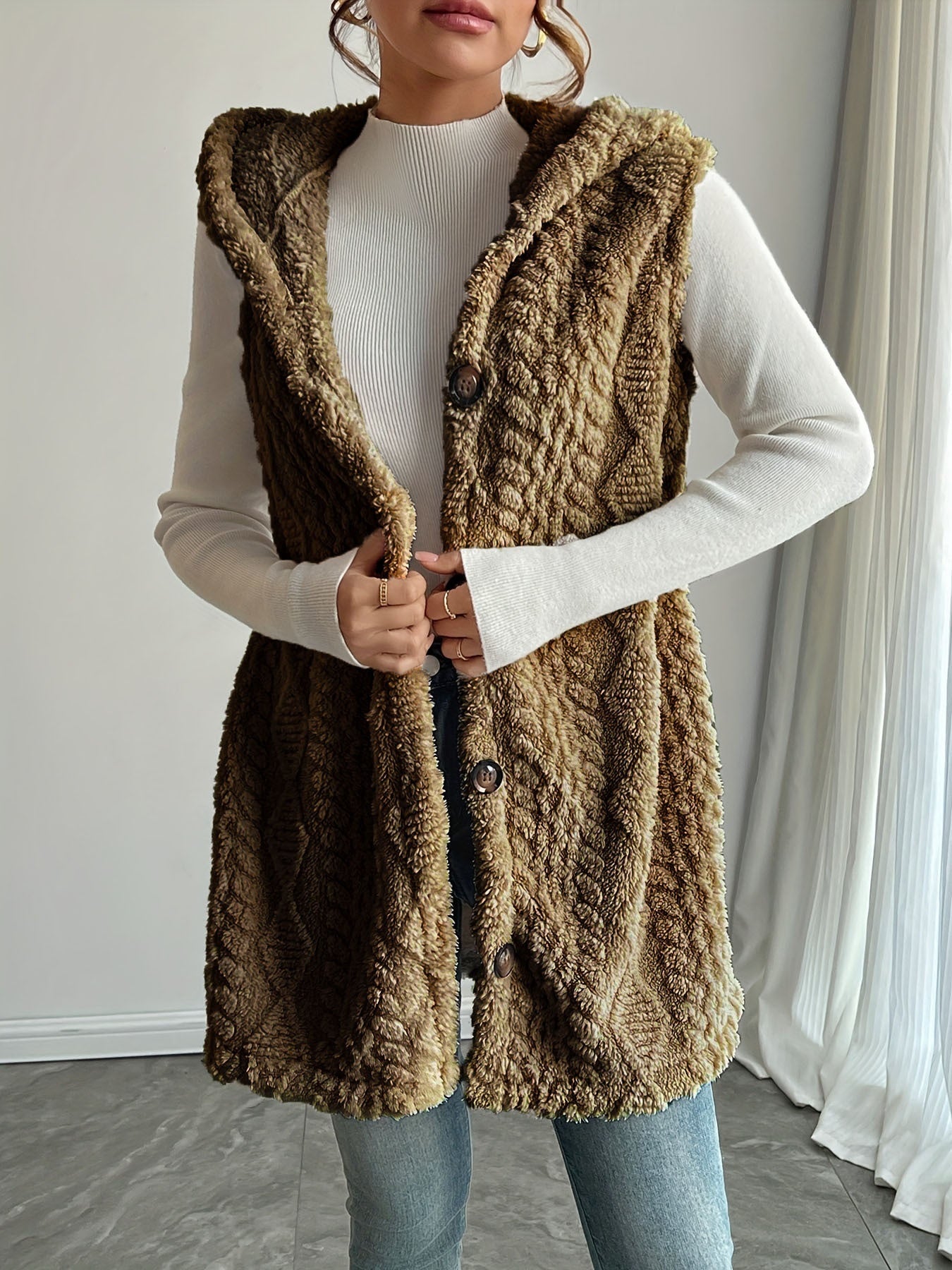 Georgina Wright | Hooded Faux Fur Sleeveless Vest Cardigan