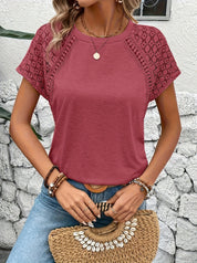 Beatrice Sinclair | Lace-Sleeve Heathered T-Shirt