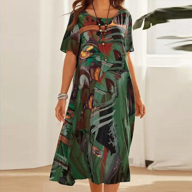 Daisy Morgan | Abstract Print Midi Dress with Short Sleeves