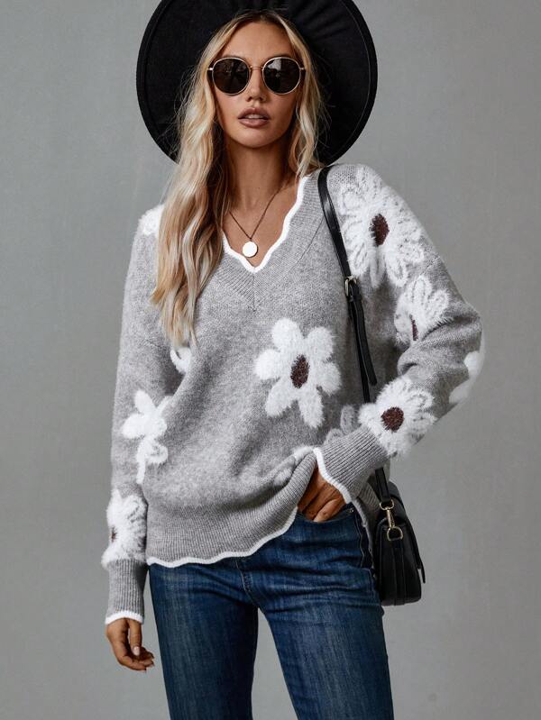 Margot Fenwick | Floral Print Sweater With Side Slits