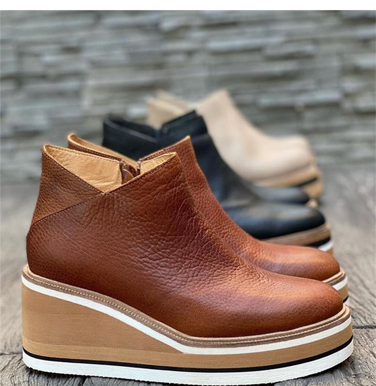 Bottines compensées à plateforme beiges avec fermeture éclair latérale, Matilda Jones