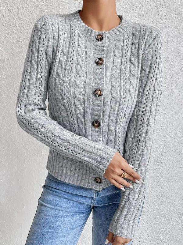 Clementine Ashford | Grey Cable Knit Button-Front Cardigan