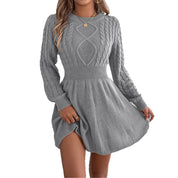 Daisy Hall | Grey Cable Knit Fit-and-Flare Sweater Dress