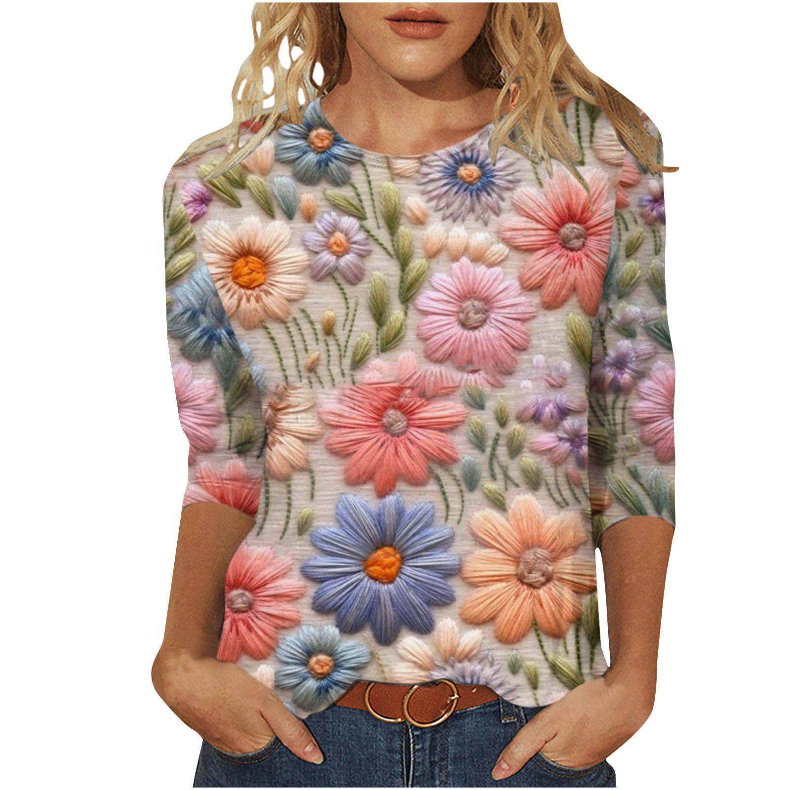 Rosie Evans | 3D Floral Print Round Neck T-Shirt