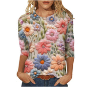 Rosie Evans | 3D Floral Print Round Neck T-Shirt