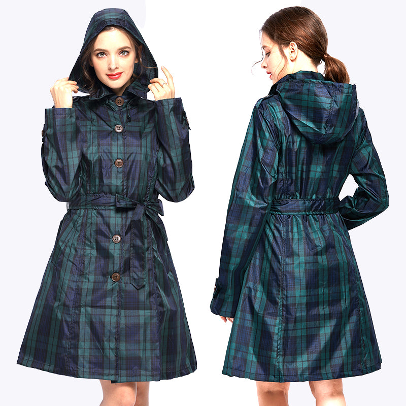 Isla Morrison | Hooded Tartan Trench Coat in Forest Green Plaid