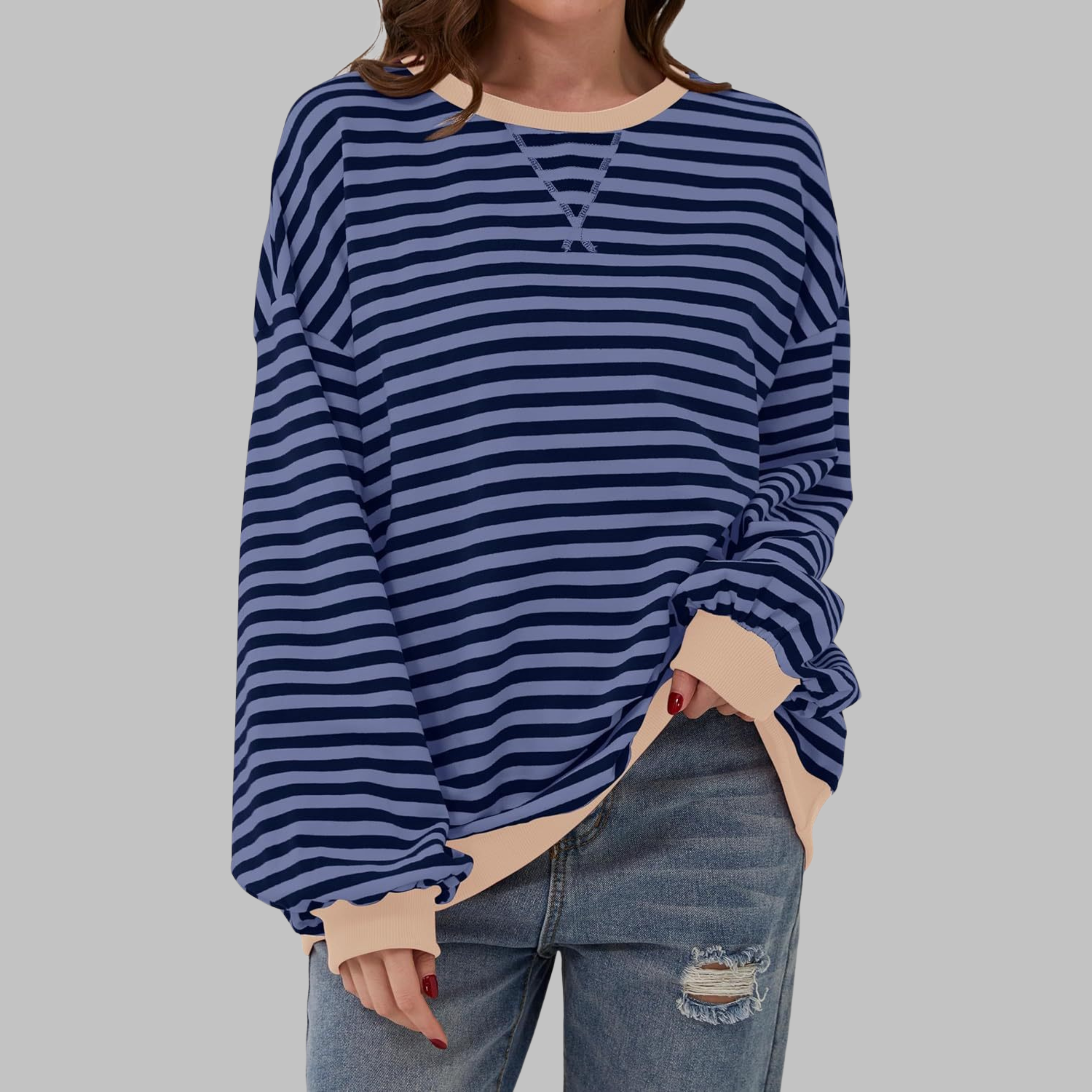 Harriet Green | Green & Navy Striped Oversized Sweatshirt
