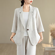 Harriet Morris | Cotton-Linen Three-Quarter Sleeve Blazer Jacket For Women