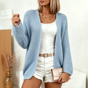 Lydia Robinson | Purple Ribbed Knit Open-Front Cardigan