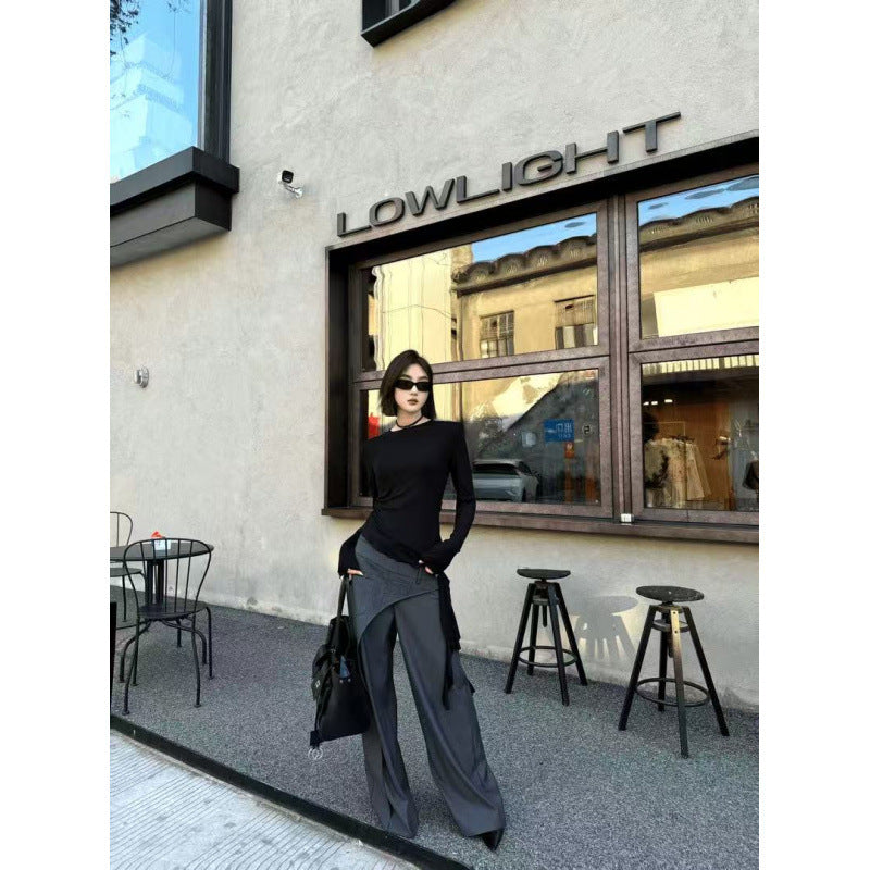 Penelope Hill | Pantalon large à jambes larges et empiècement asymétrique