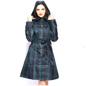 Isla Morrison | Hooded Tartan Trench Coat in Forest Green Plaid