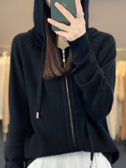 Harriet Turner | Beige Cable-Knit Zip-Up Hoodie Cardigan
