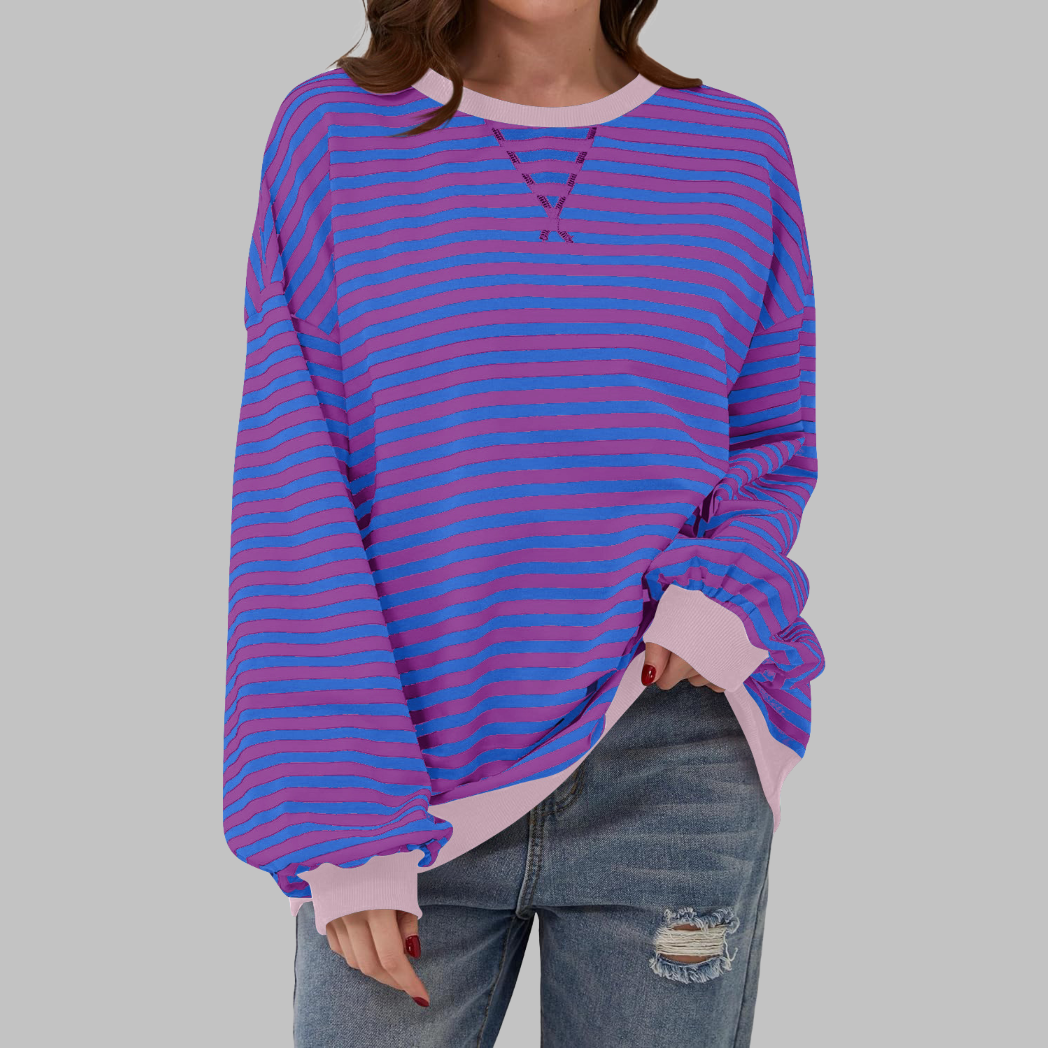 Harriet Green | Green & Navy Striped Oversized Sweatshirt