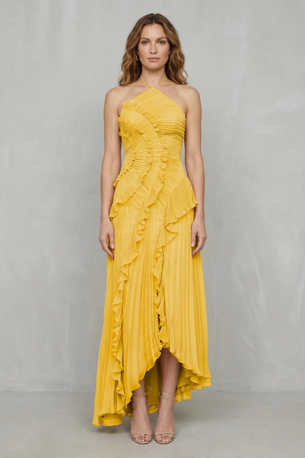Arabella Wells | Pleated Halter Maxi Dress in Dusty Lilac