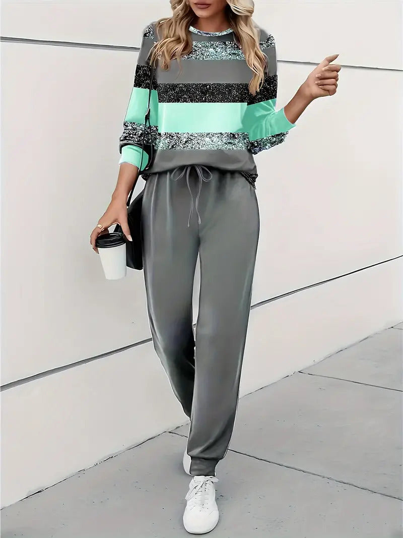 Edith Hall | Ensemble haut à sequins rayés et pantalon jogger