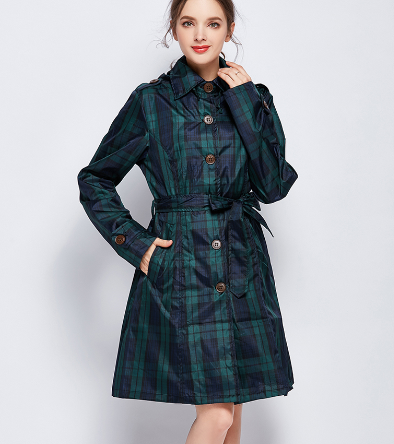 Isla Morrison | Hooded Tartan Trench Coat in Forest Green Plaid
