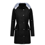 Grace Harrison | Hooded Drawstring Raincoat in Black, Khaki & Navy