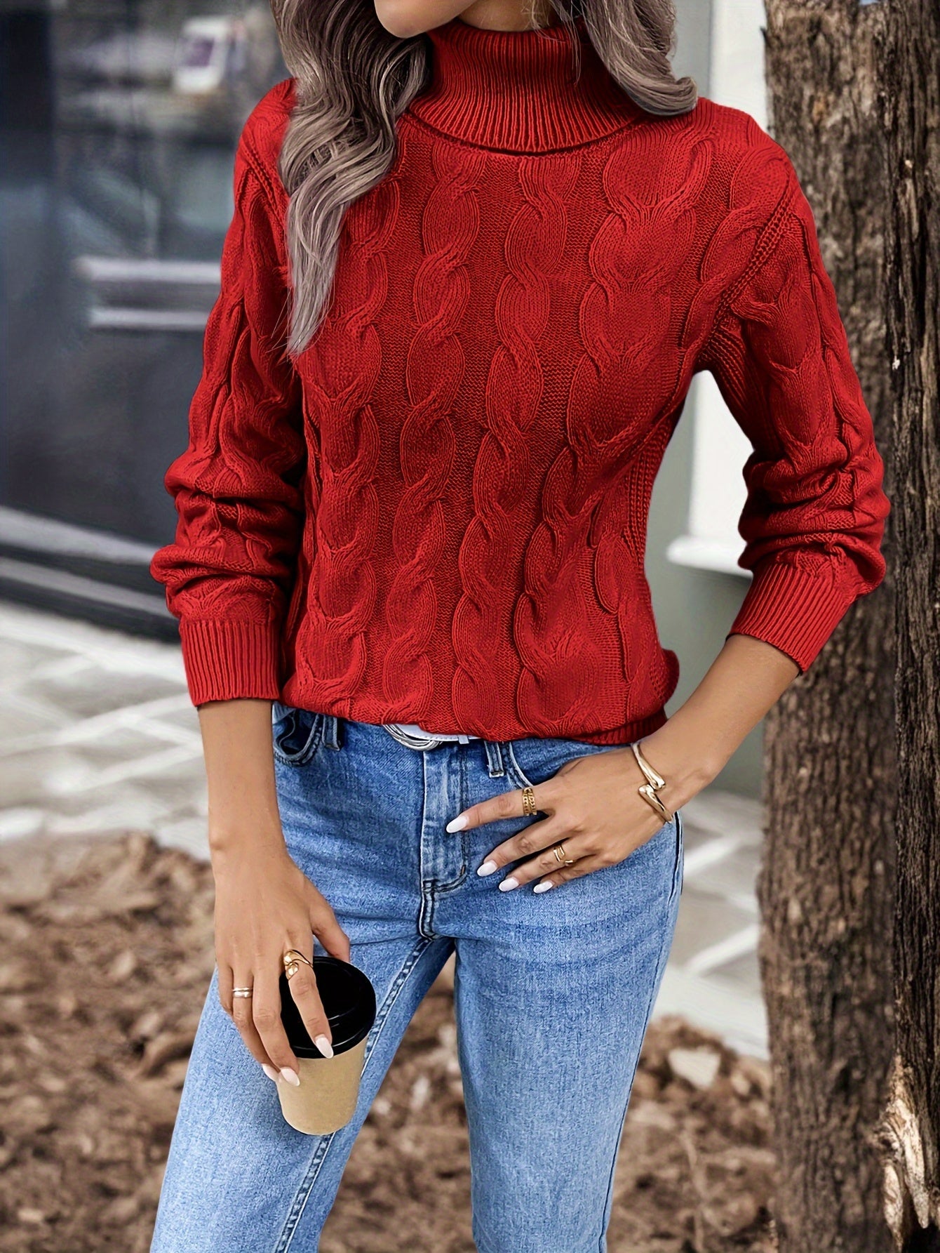 Freya Clarke | Cozy Cable-Knit Turtleneck Sweater