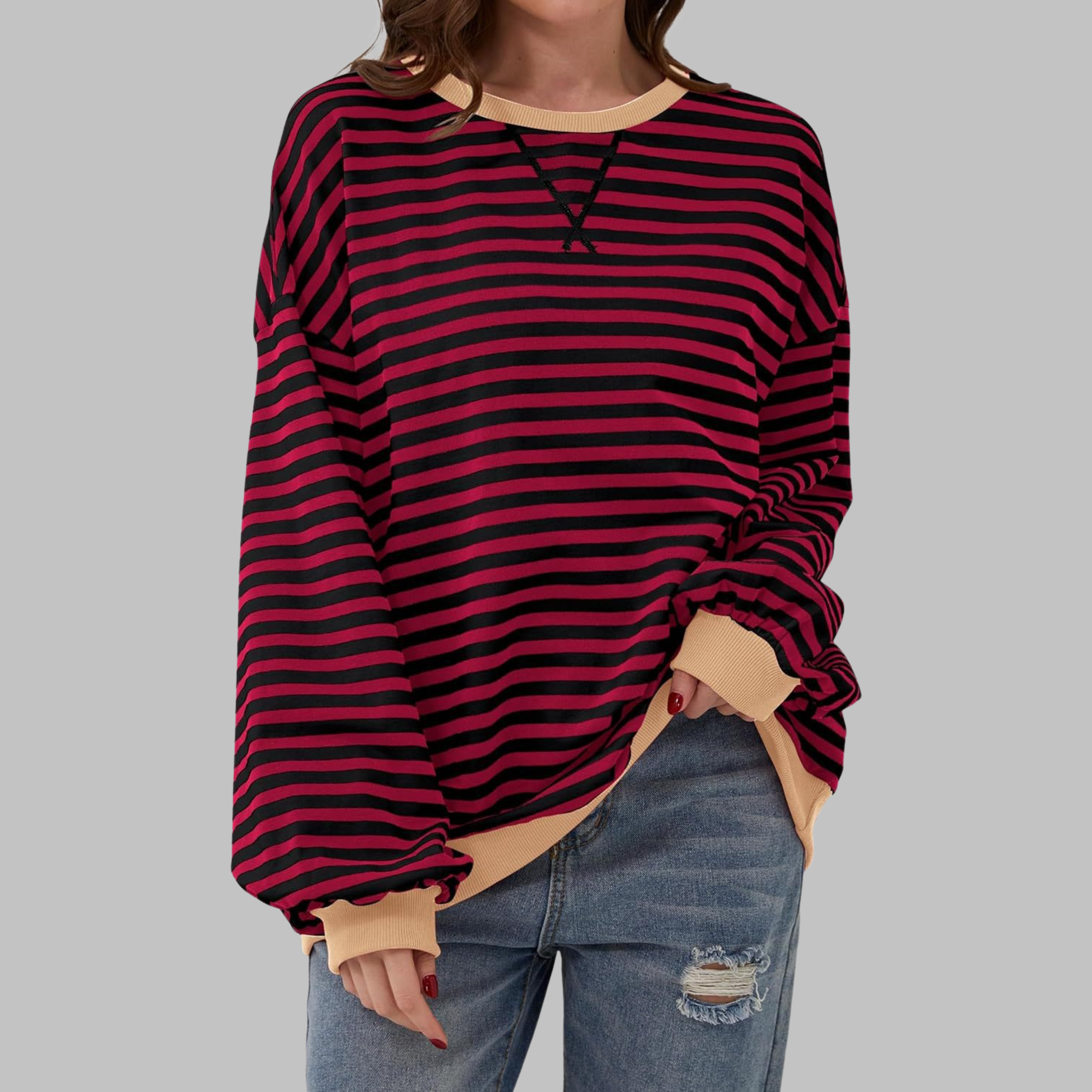 Harriet Green | Green & Navy Striped Oversized Sweatshirt