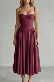 Imogen Hall | Sage Green Corset Midi Dress with Pleated Skirt