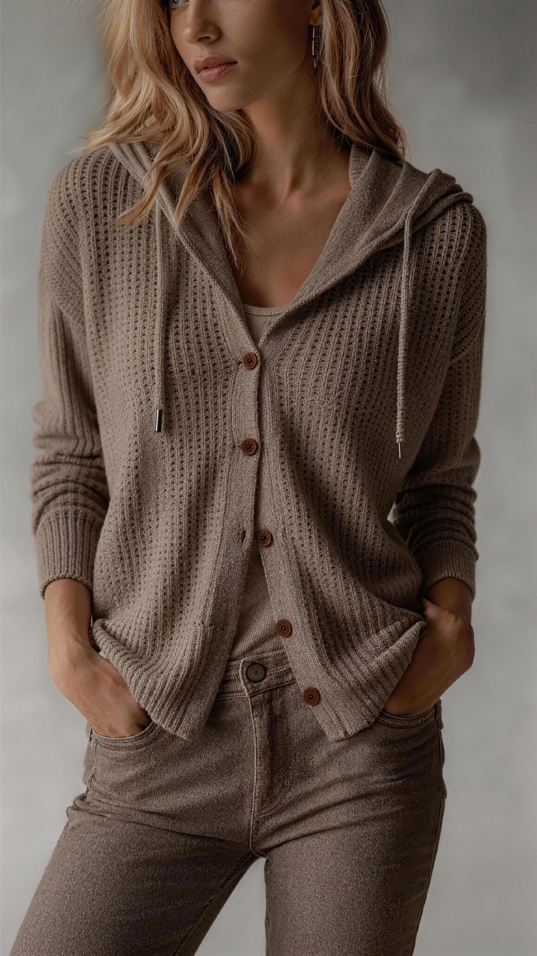 Winifred Ashworth | Hooded Knit Cardigan with Button Front