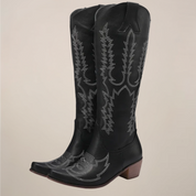 Fenella Winstanley | Black Embroidered Cowboy Knee-High Boots