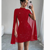 Vivienne Monroe | Glitter Cape Sleeve Mini Dress For Women
